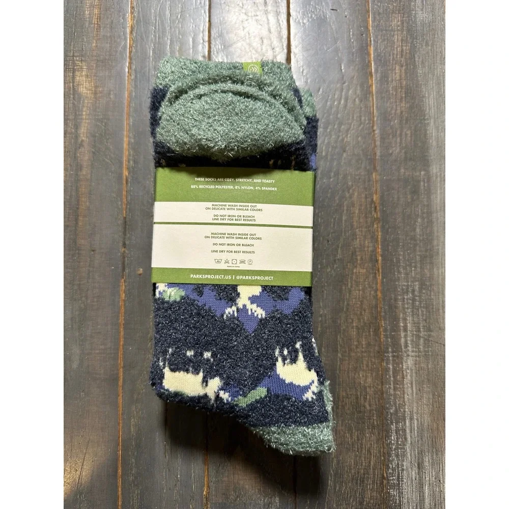Parks Project Cozy Sock 2 Pack Navy Cream Green Mountain Fuzzy Socks